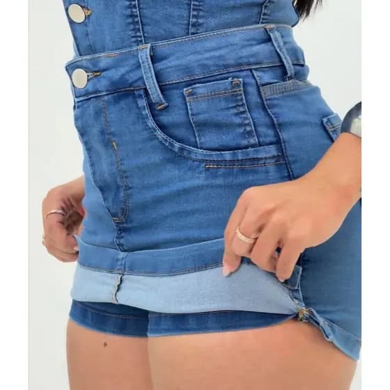 Short Saia Jeans Frente e Atrás Feminino Cintura Alta Abertura Lateral Casual Elastano Saia Com Short Por Baixo Moda