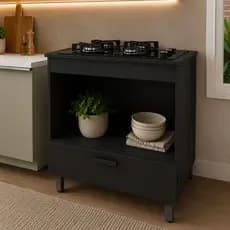 Balcão De Cozinha  Para Cooktop 4 Ou 5 Bocas 1 Porta E Nicho Preto