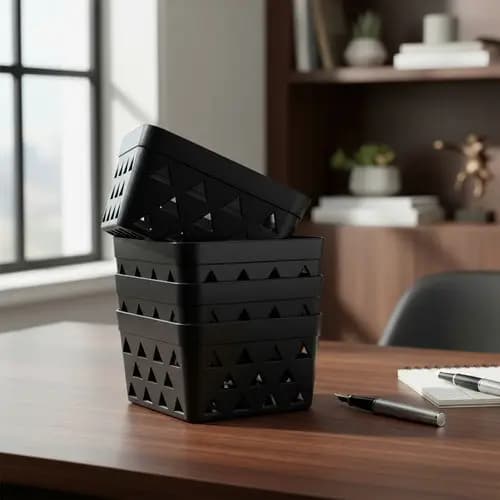 Caixa  Organizadora Multiuso 1,8 Litros Kit Com 4 Unidades Preto Liso