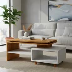Mesa Centro Decorativa Lima Tampo Duplo 1 Prateleira 1 Nicho Nat / Off
