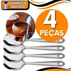 KIT JOGO 4 Colher de Servir Arroz GRANDE Inox Resistente Alça p Pendurar Utensilio Casa Cozinha Restaurante Bar Buffet