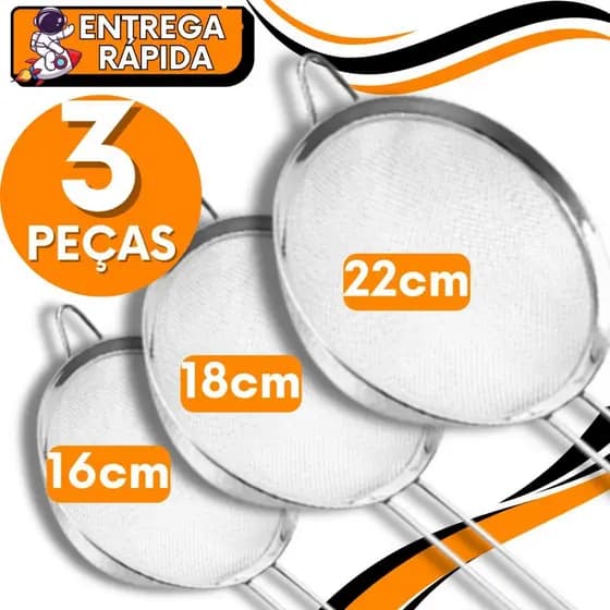 Peneira Coador Peneiras Aço Inoxidável Tam 22,18,16 cm Polvilhar Para Cozinha Peneira De Cozinha Profissional