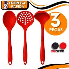 Jogo 03 Unidades - Concha  Colher  Escumadeira de Silicone Resistente ao Calor Utensílios de Cozinha