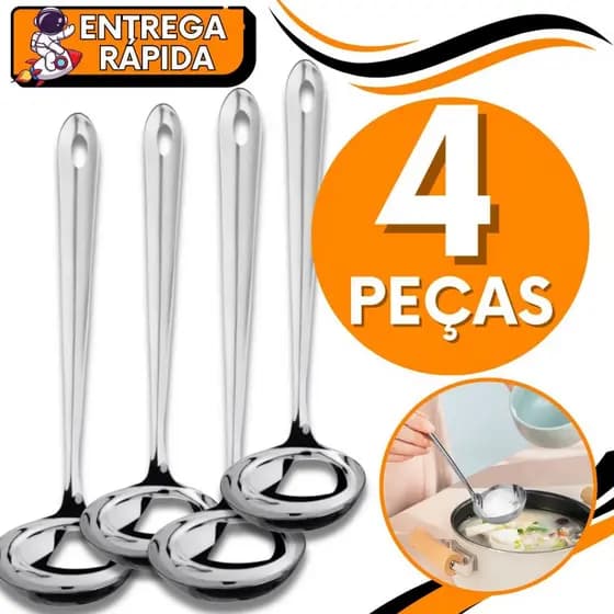 KIT 4 Concha Feijão Sopa Caldos Caldinho  Feijoada Aço Inox Premium Utensilio para Casa Cozinha Restaurante Bar