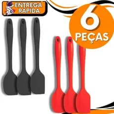 KIT JOGO 6 Espátula De Silicone Pão Duro 27cm – Espátula Raspadora Premium Não Risca Panela para Cozinha, Confeitaria