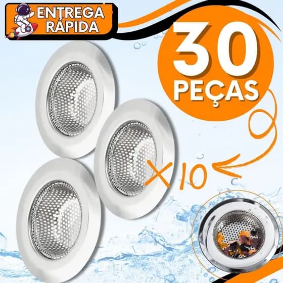 KIT JOGO 30 Ralo de Pia Cozinha 9 cm Peneira Aço Inox multiuso Válvula Domestico Profissional Resistente  Peneira Pia