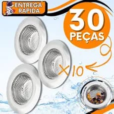 KIT JOGO 30 Ralo de Pia Cozinha 9 cm Peneira Aço Inox multiuso Válvula Domestico Profissional Resistente  Peneira Pia