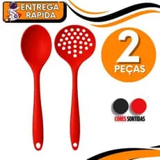 Conjunto 02 -  Escumadeira Universal Colher Arroz Grande Silicone Premium Utilidades Culinária