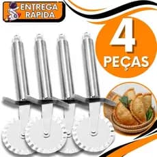 JOGO 4 Cortador Fechador Pastel Massa Rolo Aço Inox Premium Corta e Fecha Massa Uso Domestico Pizzaria Pastelaria