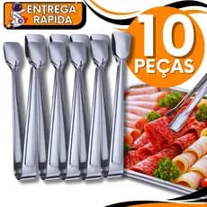 KIT JOGO 10 Pinça Pegador de Frios Salada Doce Gelo Petisco Carne  Aço Inox Multiuso Cozinha Restaurante Confeitaria