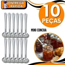 Kit Jogo 10 Mini Concha Pequena Servir Molho Caldos Calda de Sorvete Farofa Vinagrete Utensílios Metal Aço Inox