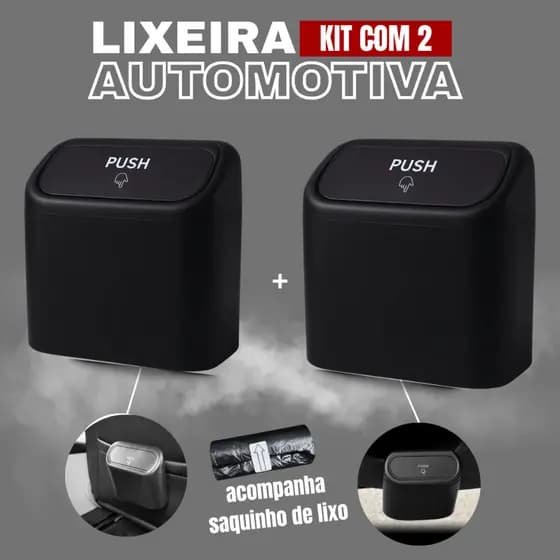 KIT 2 Lixeira para Carro Automotiva Discreta c/ Tampa Suspensa Resistente p/ Porta Banco Traseiro
