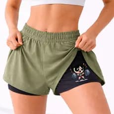 Short Compressão Feminina 2 em 1 Meninas Super Poderoras Academia DOCINHO 01Corrida Esporte