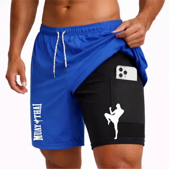 Bermuda Shorts Compressão 2 em 1 Masculina MuayThai 01 Treino Luta Academia Corrida Crossfit