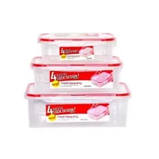 Kit 3 Potes Herméticos | Trava 4 Lados | 3 Unidades para Geladeira, Freezer e Marmita