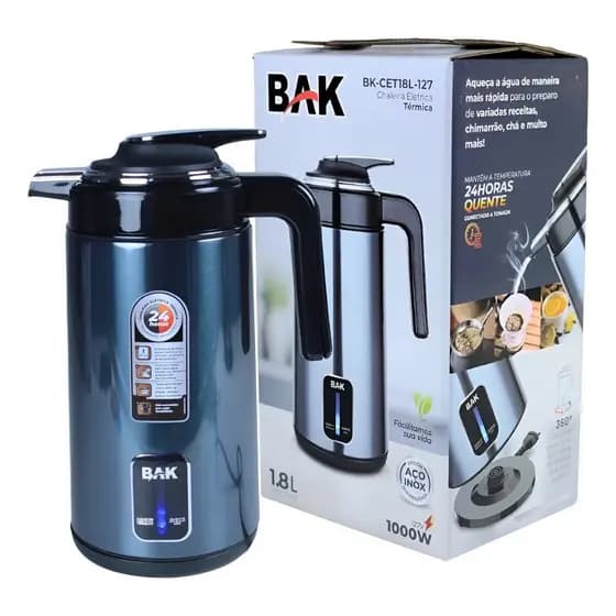 Chaleira Elétrica Azul Com Tampa E Bico Seguro | 1,8 Litros | 127V | Inox | Bak