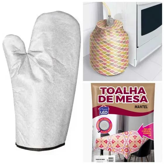 Kit Cozinha | 1 Toalha de Mesa | 1 Capa para Botijão de Gás | 1 luva termica cozinha