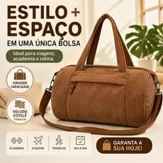 Mala Feminina Veludo Cotelê Grande Bolsa Viagem Academia Ombro Transversal Resistente
