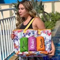 Bolsa feminina  praia em lona reforçada com compartimentos ideal para praia piscina grande ombro