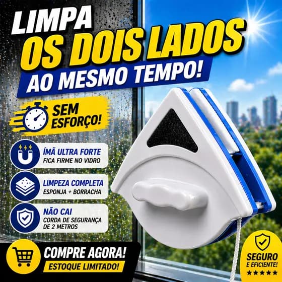 Limpador Rodo Magnético de Janela Dupla Face Vidro Duplo com Corda Segurança Escova Limpeza Externa