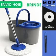 Mop limpeza Com Cabo de 110 cm + Refil - 8 Litros Cesto Em Plástico Reforçado - Balde Centrífuga