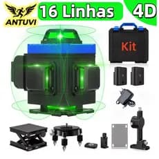 Kit De Nível Laser Verde 16 Linhas 4d Autonivelante Com 2 Baterias Nivel A Laser Com Caixa
