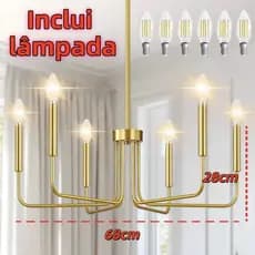 Lustre Vintage Luminária De Teto 6 Lampada Latão Vela 110/220v Ouro/Preto