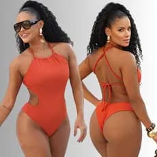 Maiô Body Feminino Cavado com Bojo Tecido Ana Ruga Canelado Costas Abertas Premium Modelador