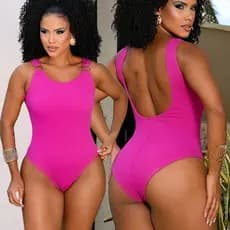 Maiô Body Feminino Fúcsia com Bojo e Acessórios em Argola | Tecido Ana Ruga Modelador Elasticado Premium