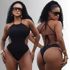 Maiô Feminino Cavado com Bojo Tecido Ana Ruga Canelado Costas Livres Premium Moda Praia
