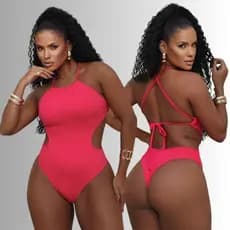 Maiô Feminino Body Cavado com Bojo Costas Abertas Tecido Canelado Ana Ruga Premium Confortável