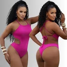 Maiô Body Feminino Cavado Alto com Bojo Tecido Ana Ruga Premium Costas Cruzadas Modelador
