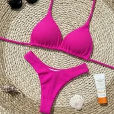 Biquíni Fúcsia Asa Delta Cortininha Com Bojo fio dental annaruga coleção premium Cintura Alta moda verão Praia
