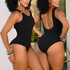 Maiô Body Feminino Preto com Bojo e Acessórios em Argola | Tecido Ana Ruga Modelador Elasticado Premium
