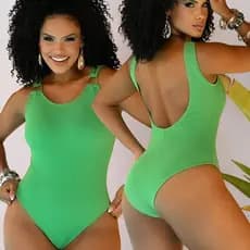 Maiô Body Feminino Verde com Bojo e Acessórios em Argola | Tecido Ana Ruga Modelador Elasticado Premium