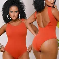 Maiô Body Feminino Terra Cota com Bojo e Acessórios em Argola | Tecido Ana Ruga Modelador Elasticado Premium