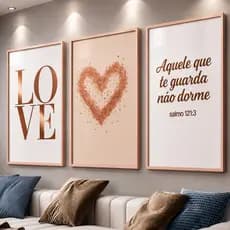 Quadro Decorativo Love com Coração e Salmo 121:3 – Fé, Amor e Delicadeza para o Quarto