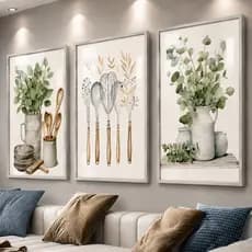 Quadro decorativo Conjunto de 3 Peças, Arte Óleo Verde para Cozinha