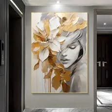 Quadro Decorativo Arte Abstrata Moderna com Rosto Feminino, Adequada para Decoração de Sala de Estar