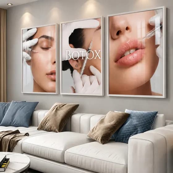 Quadros Decorativos 3 Peças Saúde e Beleza, Botox, Clínicas de Estética Modernas, Adequado para Consultórios