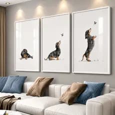 Kit Quadro 3 Peças Cachorro Salsicha Dachshund Aquarela Minimalista Decorativo para Casa Sala ou Hall
