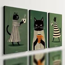 Kit 3 Quadros Gato Café Cozinha Moderno Xícara Placas Decorativas Mdf 3mm Promoção Envio Rápido Decoração Casa