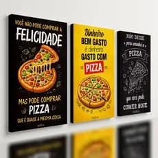 Kit 3 Quadros Decorativos Pizza Italiana Pizzaria Lanchonete Restaurante Mosaico Cozinha Gourmet Retro Vintage Luxo Top