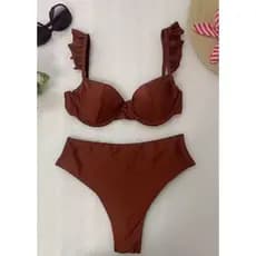 Biquini Feminino cor sólida dividido roupa de banho praia férias maiô feminino 8265-2025