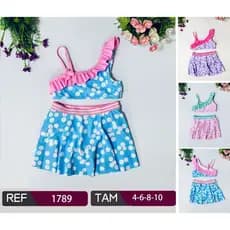 Conjunto de praia e piscina infantil com girassol, proteção UV FPS50+, blusa de manga curta, shorts e saia