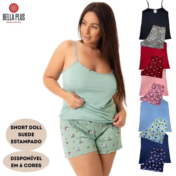 Pijama Short Doll Baby Doll Plus Size Liso Estampado