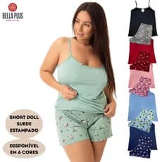 Pijama Short Doll Baby Doll Plus Size Liso Estampado