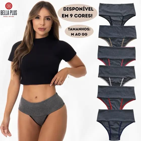 Kit 10 Peças Calcinha Conforto Feminina Cós Alto Confortável Fitness
