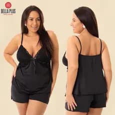 Pijama Short Doll Baby Doll Plus Size Liso Conforto C/ Renda