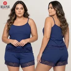 Pijama Baby Doll Plus Size Feminino Canelado Renda Conjunto de Dormir Confortável